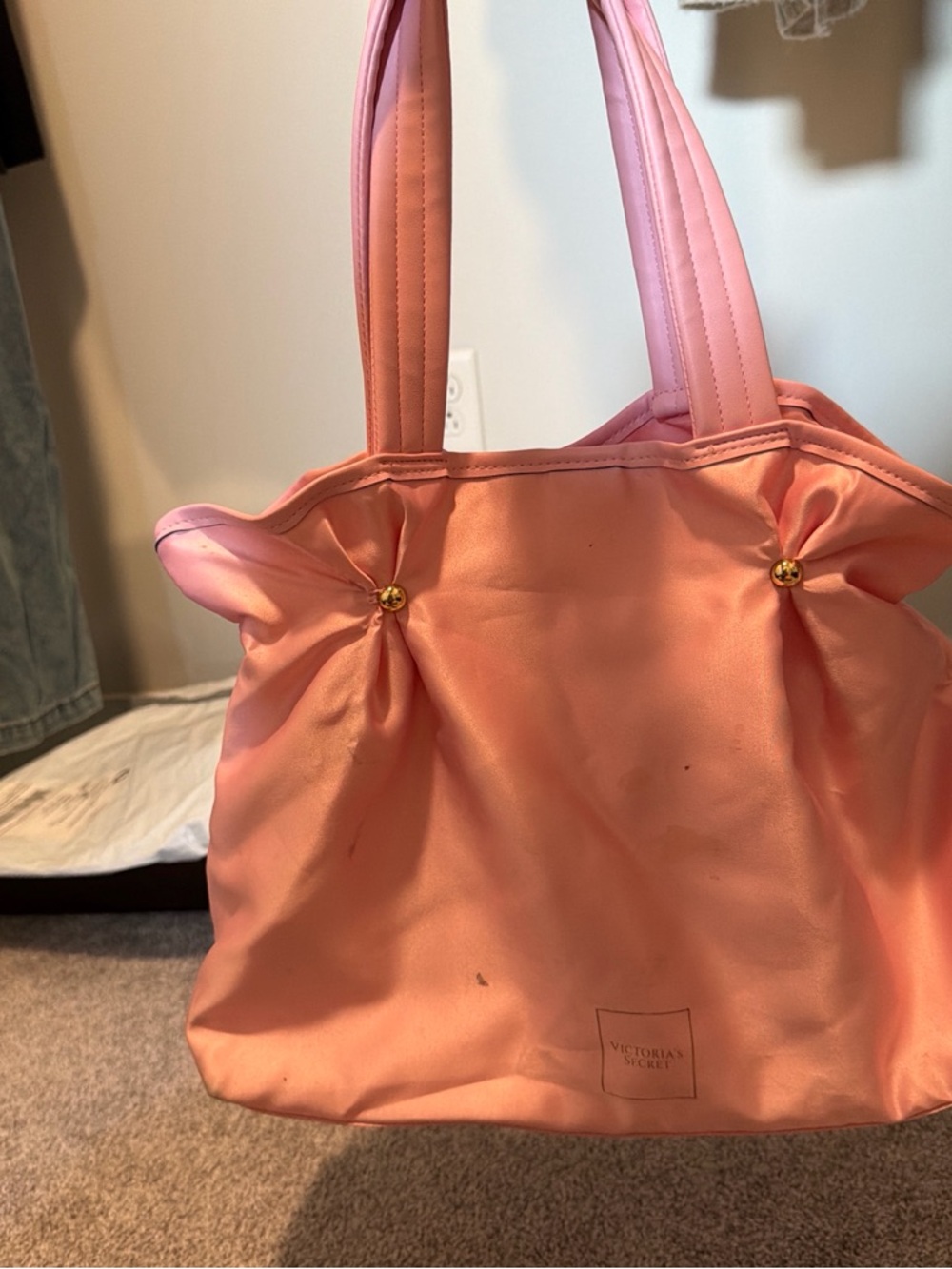 Victoria's Secret Pink Gathered Tote with Gold Accents